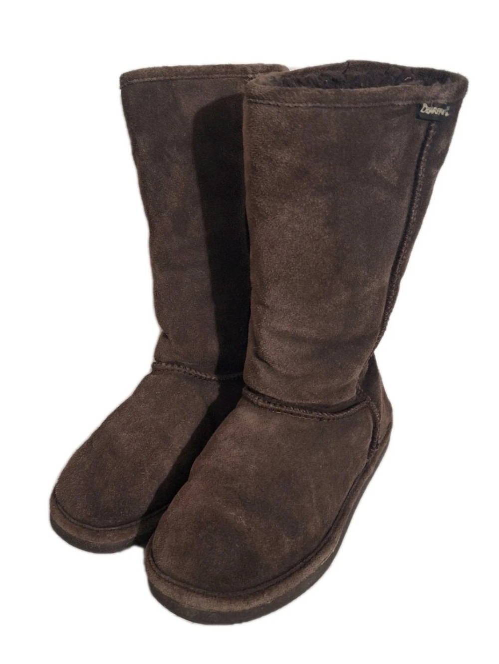 Bearpaw Eva Tall Suede Wool Chocolate Brown Boots Pull On Women's size 9 boho